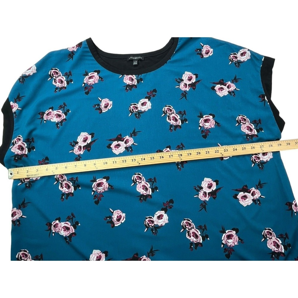 Lane Bryant Womens 26/28 Teal Floral Mixed Media Dolman Short Sleeve Tunic Top‎ - Picture 7 of 16